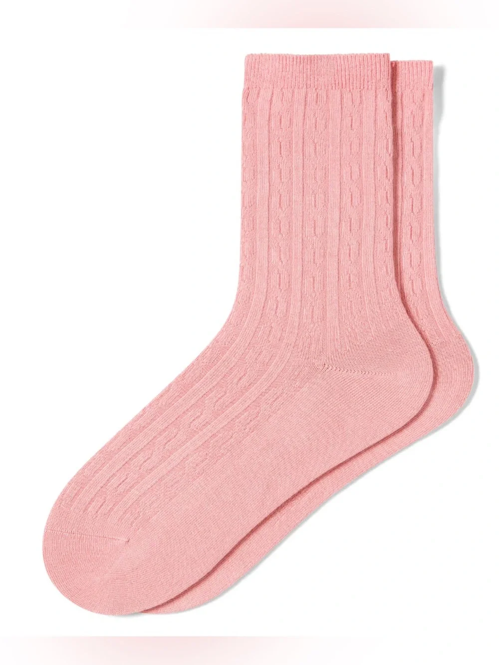HUE Women's Silk Blend Cable Crew Socks 3 Pairs - Cream, Light Blue, Pink